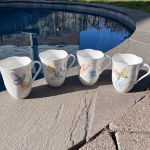 4 Lenox Butterfly Meadow Mugs Swallowtail Dragonfly Fritillary Eastern Tail Blue